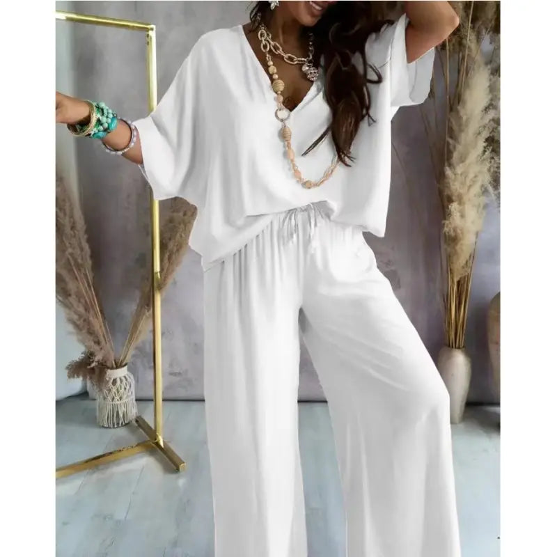 Casual Loose Home wear Conjuntos con Elegante Batwing y Pantalones con Cuello en V